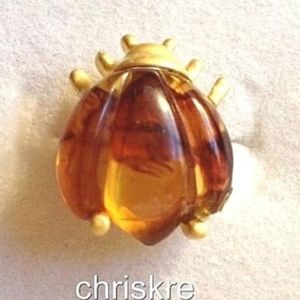 Vintage Honey Amber Gold Beetle Lapel Hat Tie Pin Brooch Insect Jewelry
